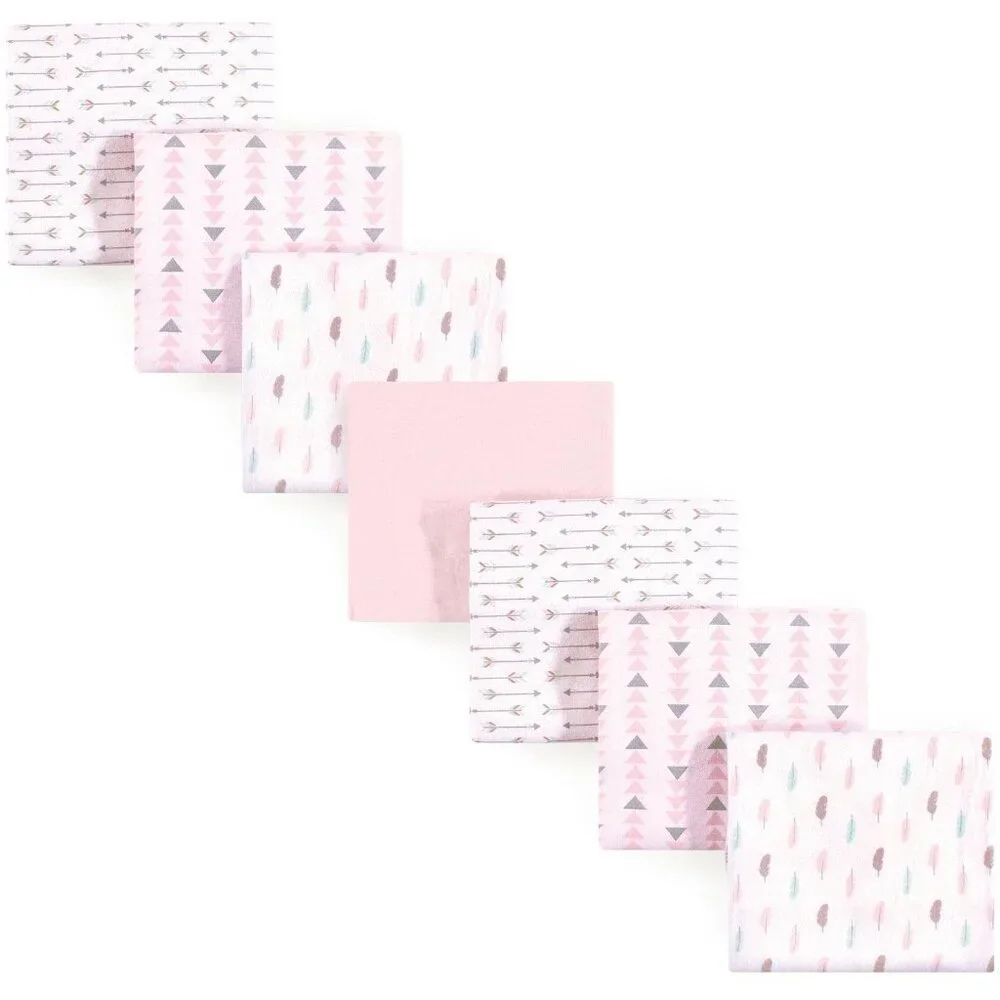 Luvable Friends 7 Cotton Flannel Receiving Blankets, Girl Feathers, One Size